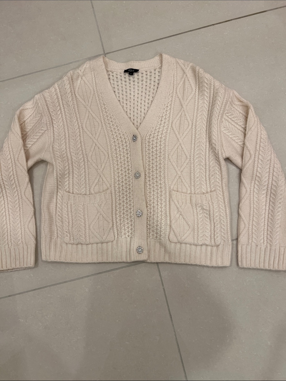 Rails Cream Cable-Knit Cardigan with Sparkle Buttons